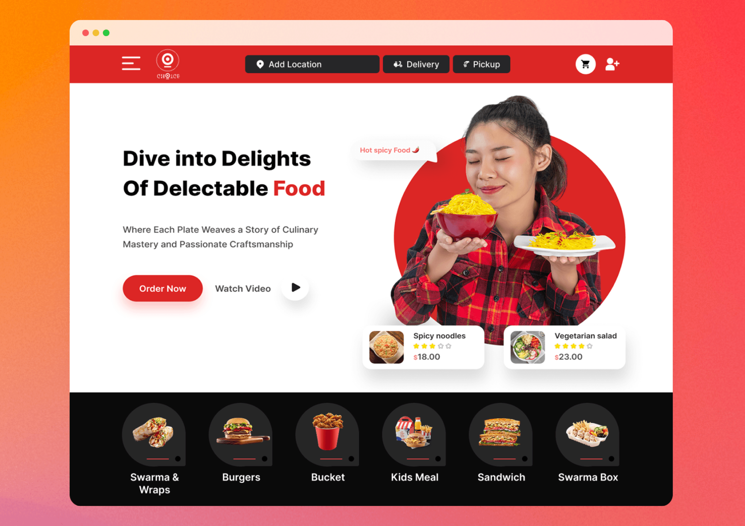 The Choice Cafe food ordering website home page, shown in a browser window