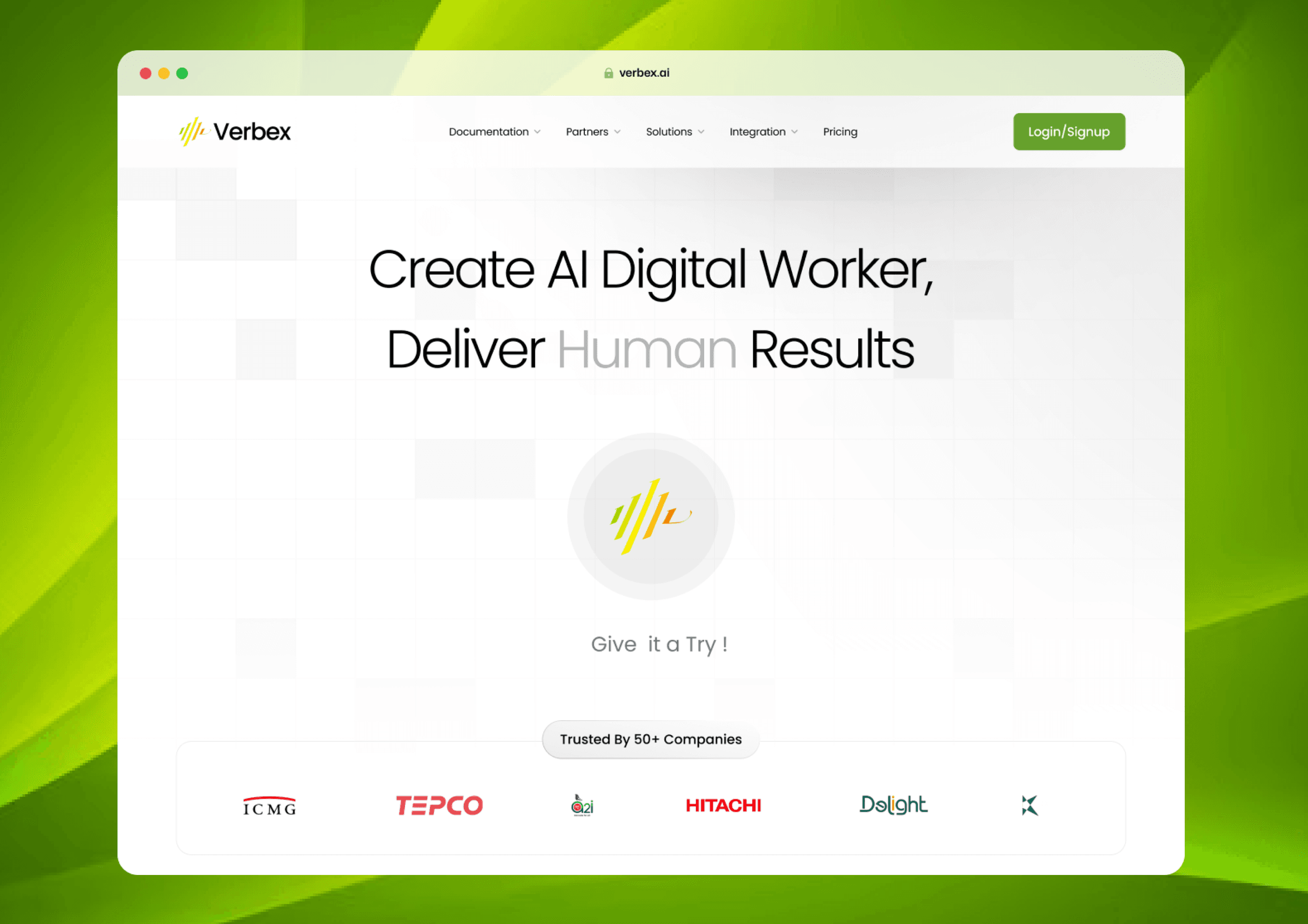 The Verbex website home page, shown in a browser window